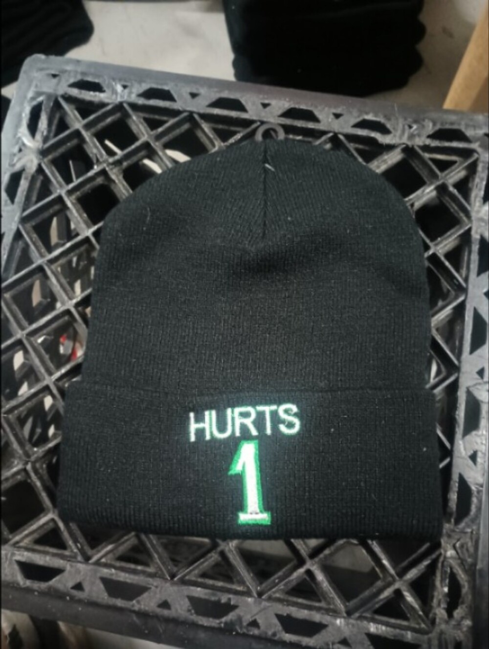 1 Hurts NFL Quarterback For The Eagles Black Knit Beanie Hat